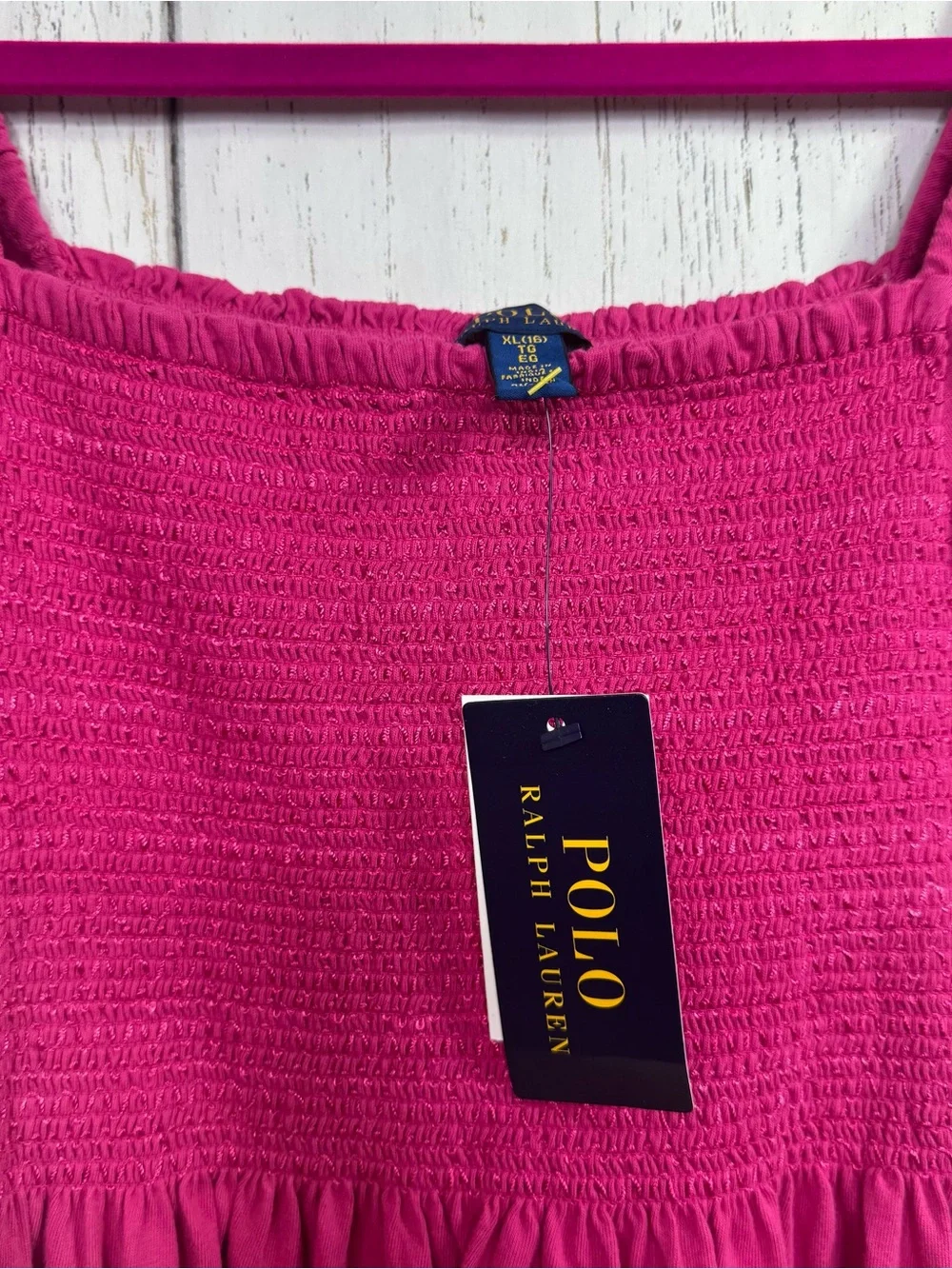Polo Ralph Lauren Girls Pink Smocked Puff Sleeve Tiered Dress XL 16 NWT Preppy